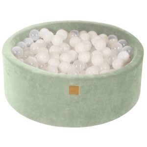 Round Ball Pit With 200 White/Transparent Balls, 90x30cm - Sage Velvet